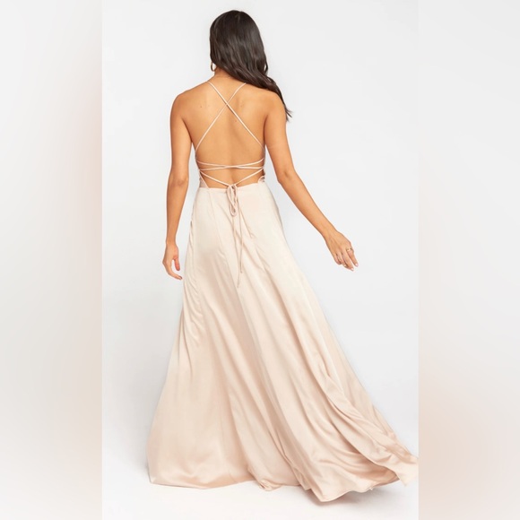 Show Me Your Mumu Godshaw Goddess Gown Large New w/ tags champagne luxe satin L - Picture 2 of 16